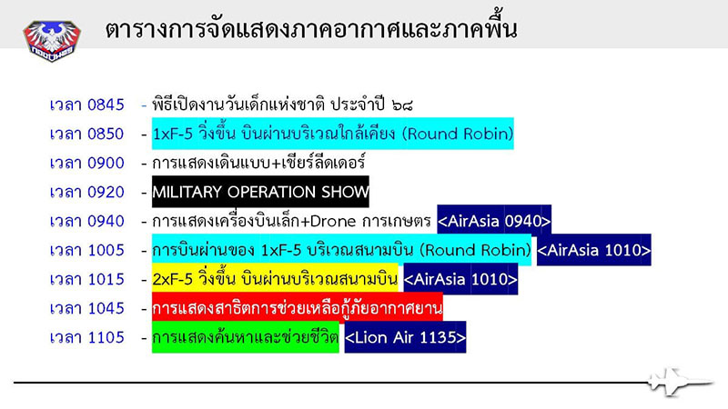 กำหนดการแสดงวันเด็กแห่งชาติ กองบิน 21 ประจำปี 2568