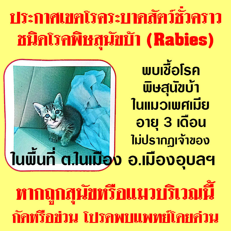 ประกาศเขตโรคระบาดสัตว์ชั่วคราวชนิด โรคพิษสุนัขบ้า (Rabies)