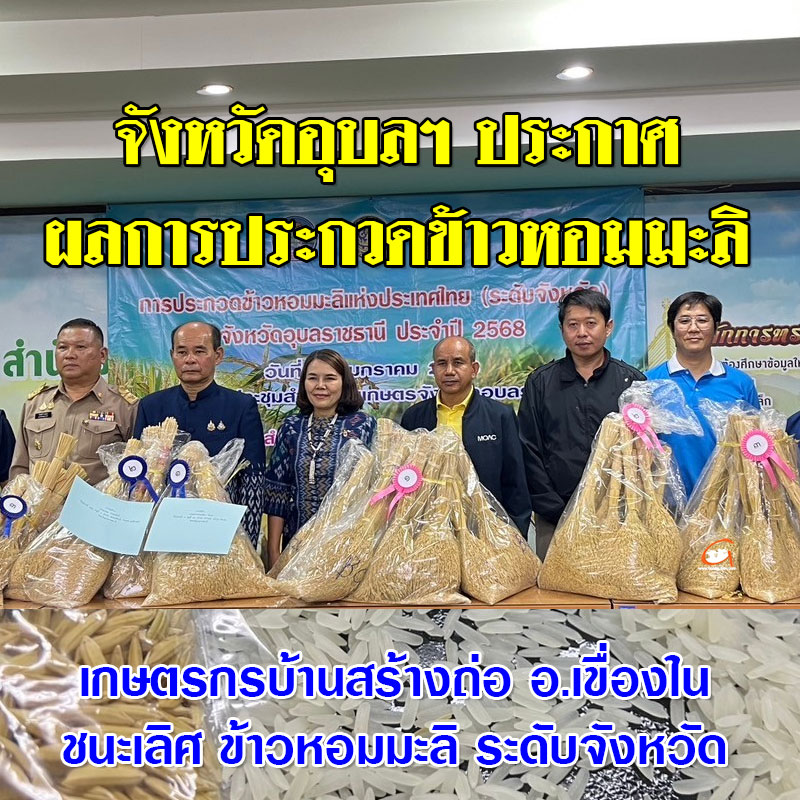 จ.อุบลฯ ประกาศผลการประกวดข้าวหอมมะลิ ประจําปี 2568