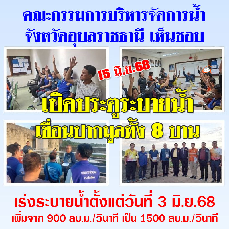 เห็นชอบเร่งระบายน้ำเขื่อนปากมูล และเปิดบานประตู 15 มิ.ย.68