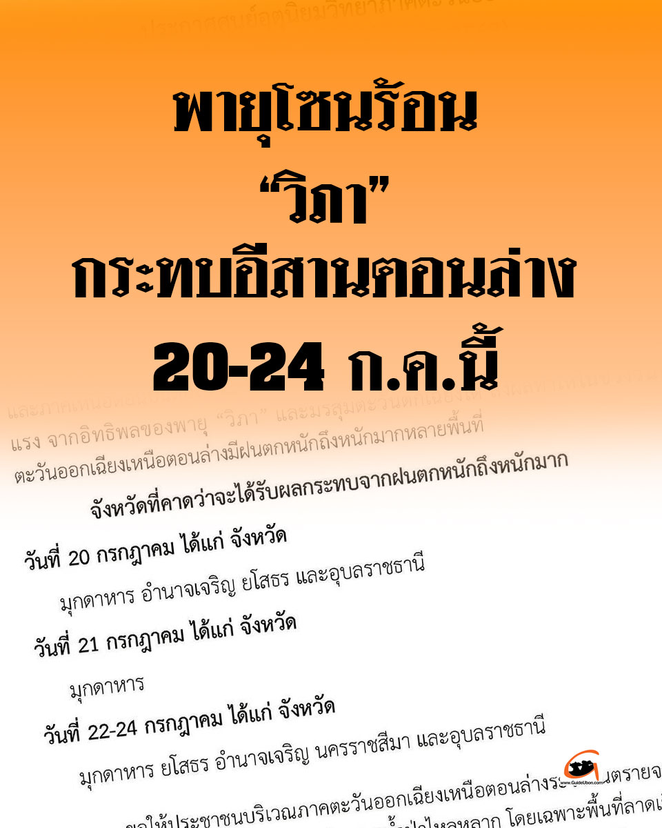 พายุ "วิภา" ฝนตกหนักถึงหนักมากบริเวณภาคตะวันออกเฉียงเหนือตอนล่าง